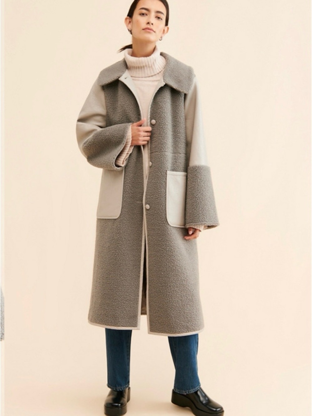 Baum und Pferdgarten Dea Shearling Two Tone Overcoat